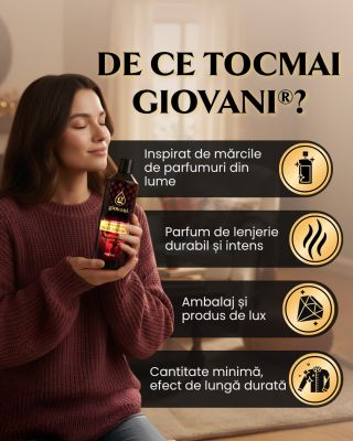 ✨ De ce să alegi Giovani®? Oferim o gamă largă de arome care conferă hainelor tale un caracter unic. Doar câteva picături...